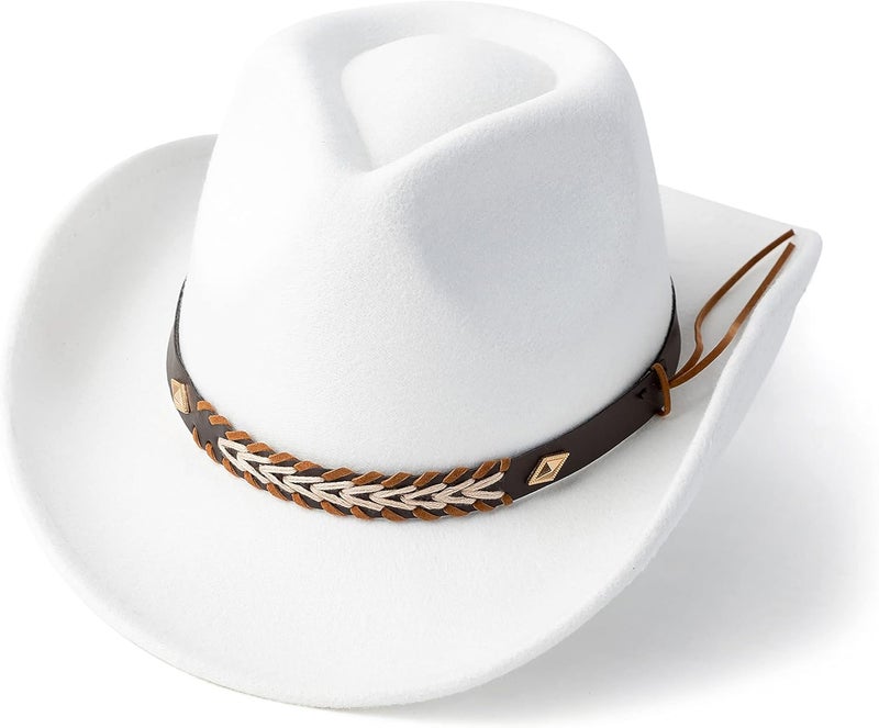 Gossifan Western Cowboy & Cowgirl Hat Felt Wide Brim Women Men Fedora Hats - Image 1